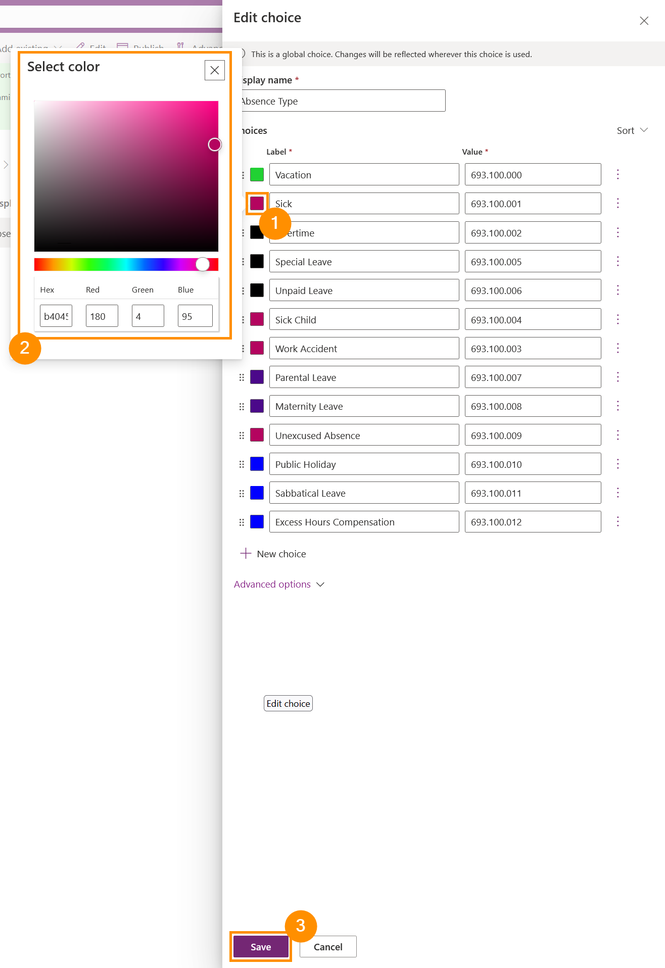 Absence Calendar: Change color of Absence Types